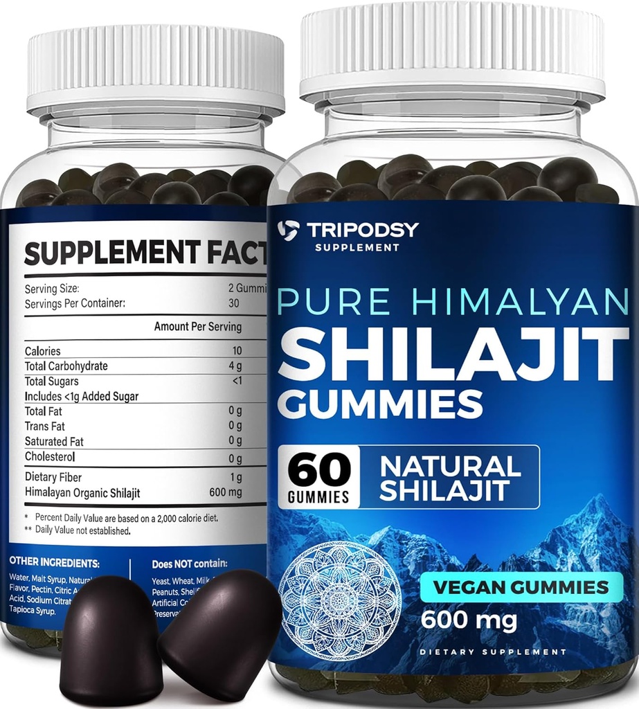 Pure Himalayan Organic Shilajit Gummies - Stiprus Shilajit Resin Priedas vyrams ir moterims - 100% Natūralus su 90 + Sekti mineralus - Boost Energy, Vitality, and Immune Support - 60 Gummies