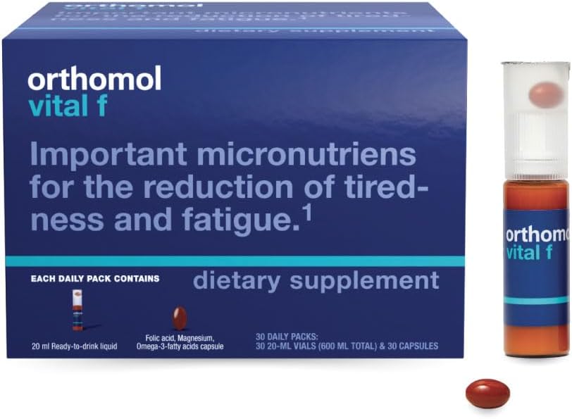 Orthomol Vital F Flakonas moterims, 30 dienų Vitaminas papildas - Dienos energija, Nuovargis Sumažinti & Vitaminų parama su vitaminais A, B, C, D, E, K, Omega-3 ir jodas