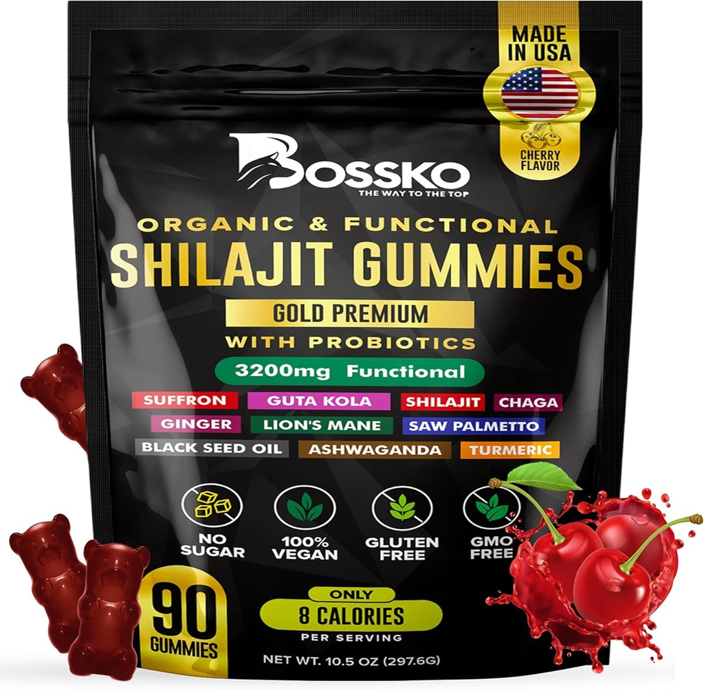 3200 MG Pure Himalayan Shilajit Gummies Organic for Men & Women with Probiotics & Magnis Ashwagnadha Chaga Turmeric Fulvic Acid 105 + Trace Minerals I Vegan Non- GMO I Lab Tested I 90 Count