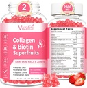 2 Pack Sugar Free Collagen Gummies for Women, Multi Collagen Peptides Gummies Type I II III V X with Biotin Vitaminas A B C D E for Plaukų odos nagai, braškių skonio, 120 Count