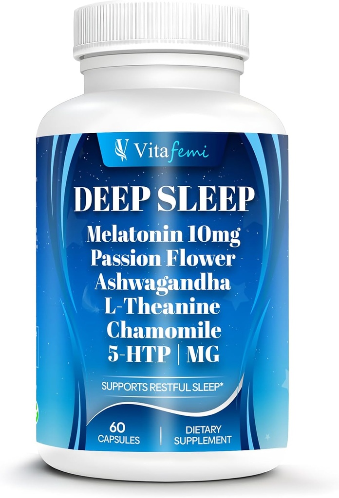 18- in-1 Melatonin10 mg, Natūralus giliai miegoti papildas suaugusiems, Non-Habit Forming, Ashwagandha, L-Theanine, Magnis, Chamomile, 5 -HTP, Non-GMO