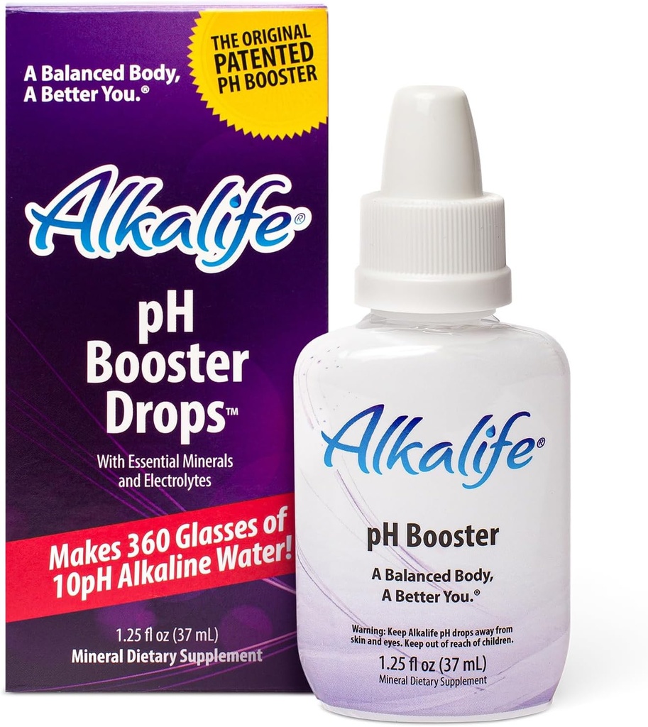 Alkalife pH Booster lašai ® 124; Pirmasis patentuotas šarminės vandens stiprintuvas neutralizuoti rūgščių ir pusiausvyros pH imuninės paramos, Didžiausios veiklos, Detox, Bendra sveikata - 1.25oz