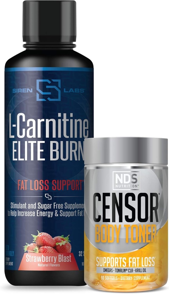 Cenzorius NDS mityba riebalų nuostoliai -Kūno Toneris su CLA (90 Softgels) & Siren Labs L- Carnitine Elite Burn riebalų nuostolių parama braškių Blast 3000 mg (32 Paslaugos)