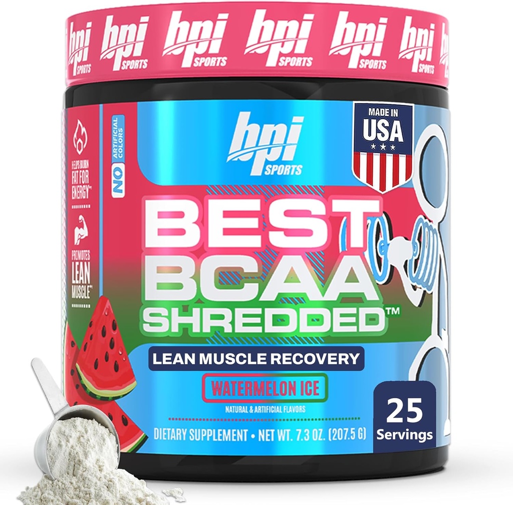 BPI Sportas Geriausia BCAA Susmulkintas - Kofeinas Free Termogeninis Recovery Drink, Lean Raumenų Pastato BCAA milteliai moterims ir vyrams, Iš anksto treniruotės BCAA Amino Rūgštys Drinkas- Watermelon ICE - 25 Paslaugos