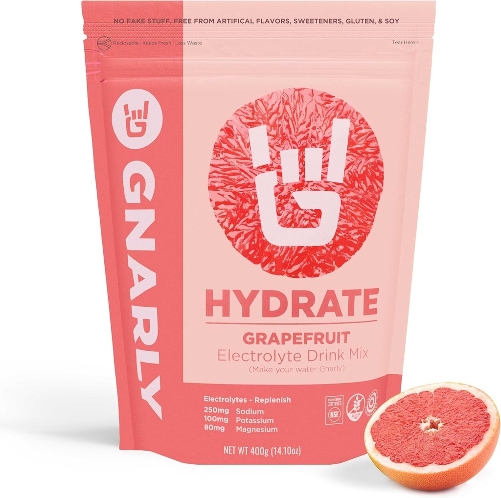 Gnarly Nutrition Hydrate Electrolyte Powder – Ruby Red Grapefruit Exercise Hydration Drink Mix – NSF Contents Certified – Electrolyte Solution, Performance & Recovery – Ruby Red Grapefruit, 14.10 oz