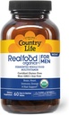 Country Life RealFood Organics for Men - 60 Tablets Bendrijoje 124; 1,300mg Organic Fermented all Foods, 7-Mushroom Superfood & Aloe - Sertifikuoti Gluten- Free, Vegan & USDA Organic Multivitaminų
