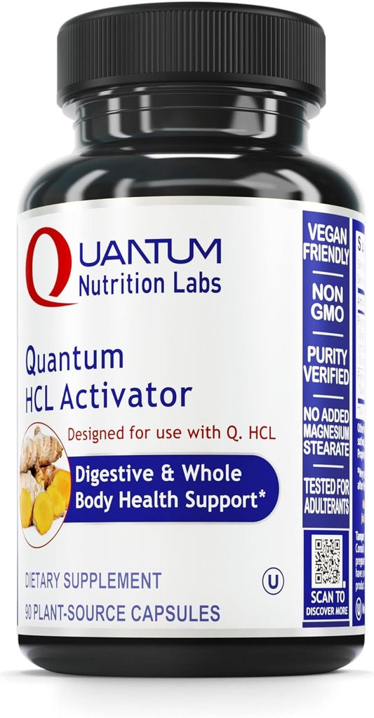 Quantum Nutrition Labs HCL Activator - Pepsin Digestive Enzymes Priedas optimalios digestic funkcijos vyrams ir moterims, Low Stomach Acid, Maistinė Absorbcija - 90 vegetarinių kapsulių