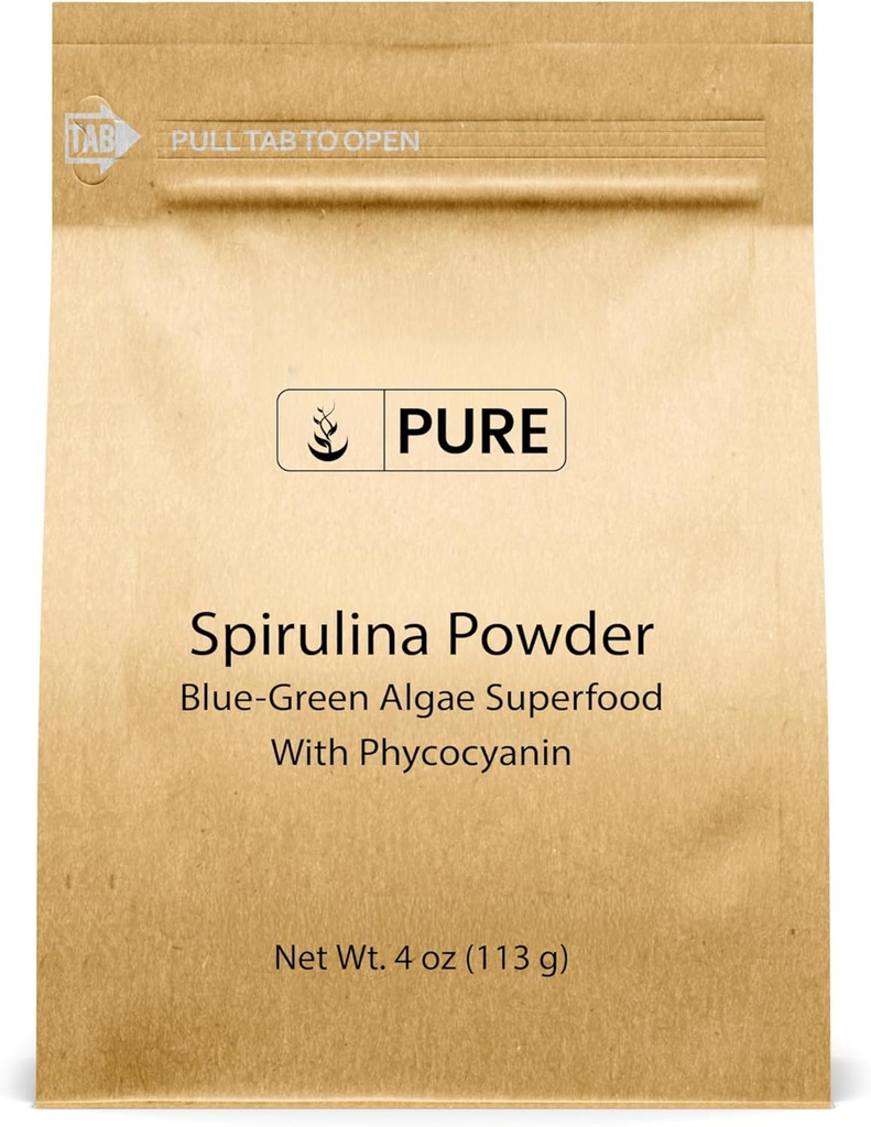 PURE ORIGINAL INGREDIENTS Spirulina Milteliai (4 oz) Žalieji Algae Superfood su Phycocianin