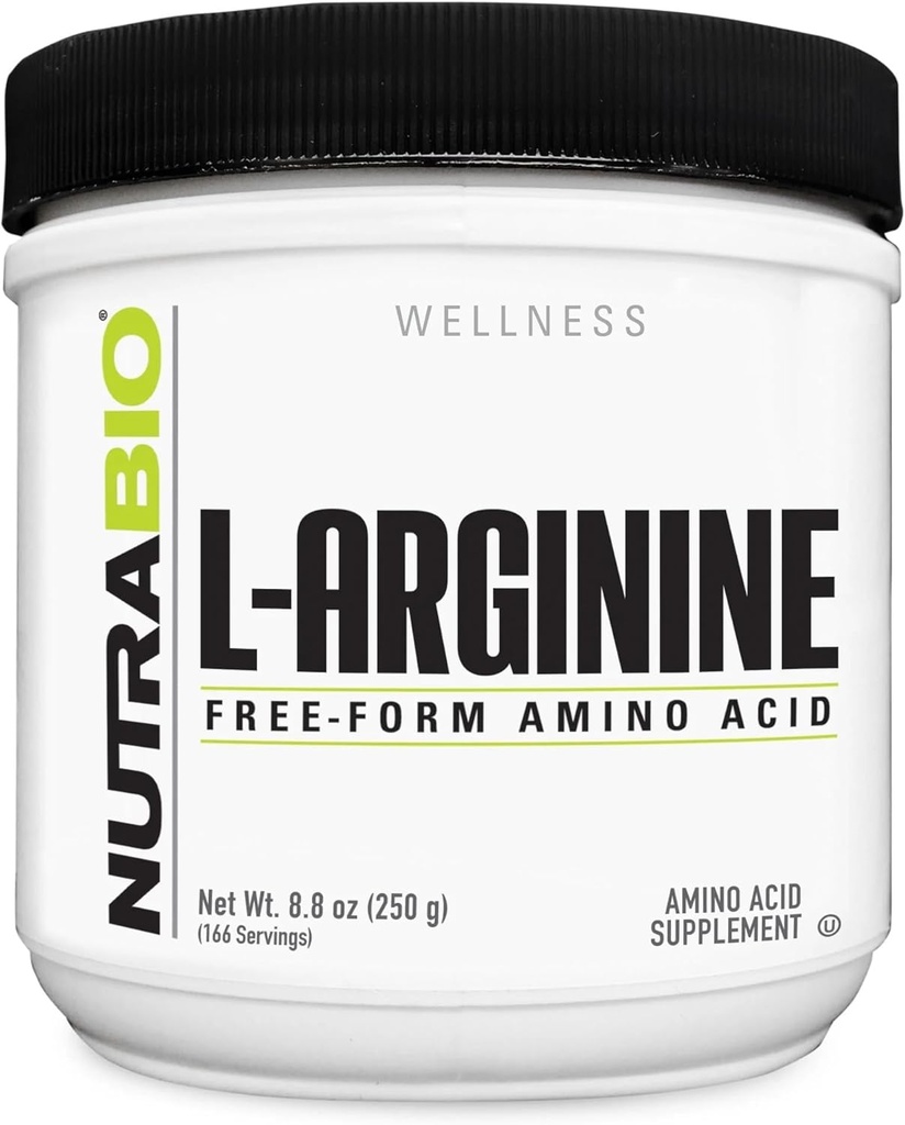 NutraBio L-Arginine Supplement, 750mg – Nitric Oxide Precursor, Supports Blood Flow, Vascular Health, and Muscle Growth, 250g