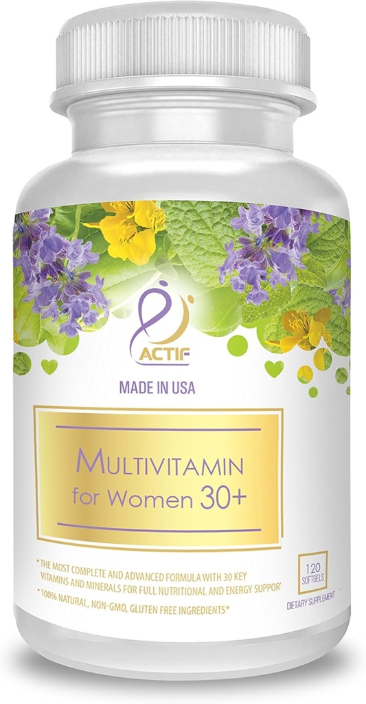 ACTIF Multivitaminas moterims 30 + su 30 Organinių vitaminų ir organinių žolelių, Non-GMO, Pagaminta JAV, 2 mėnesių tiekimas