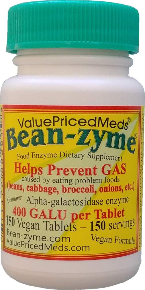 Bean- Zyme dujų parama suaugusiems Papildomas stiprumas (150 ct) yra 400 GAUL už tabletę Alpha Galactosidazė, Vegan, Sąnaudos Mažiau, Digestive fermentų mitybos priedas Natūralus maisto fermentas