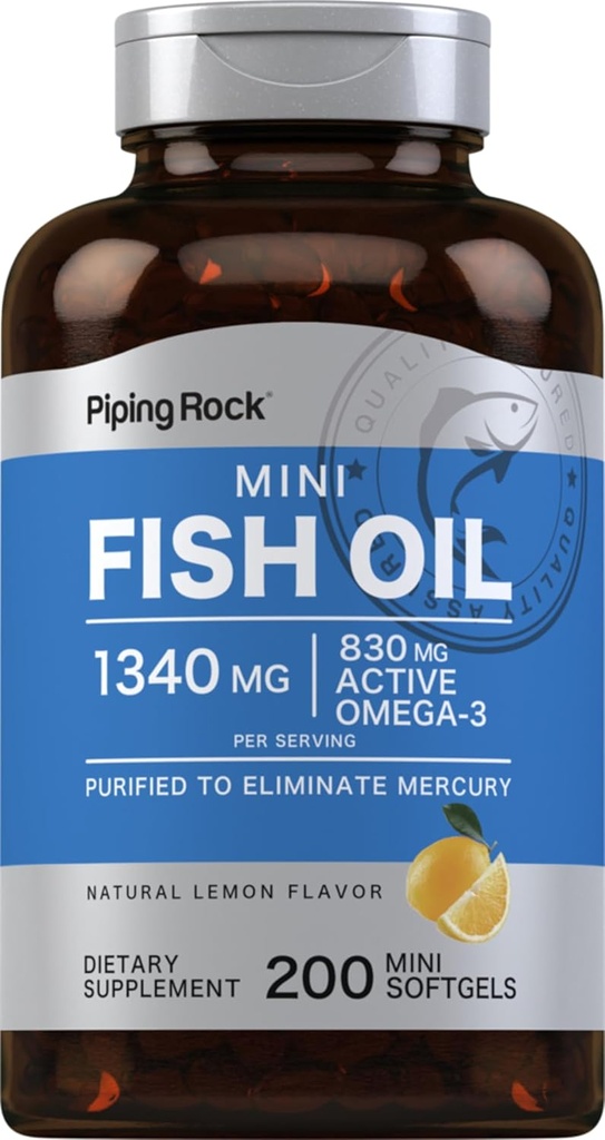 Pifing Rock Mini Fish Oil 1340mg Bendrijoje; 200 Softgels ® 124; Omega-3 Priedas vyrams ir moterims ® 124; Lemon Schior ® 124; Non- GMO ir Gluten nemokamai