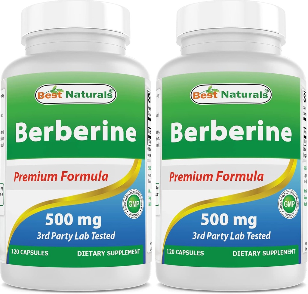 Geriausi Naturals Berberine 500 mg 120 kapsulių - Palaiko imuninę funkciją, širdies ir kraujagyslių bei virškinimo trakto funkciją (120 skaičius (2 rinkinys))