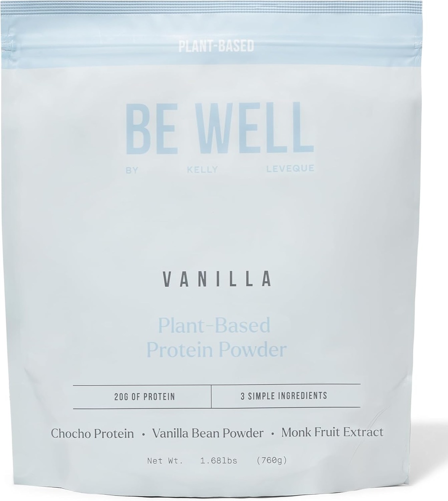 Būti gerai Kelly Vanilla Plant pagrindu baltymų milteliai, Vegan 20G baltymų 8G Fiber 0 Grynasis karb (3 ingredientų, 20 serverių) 9 Amino rūgštys + 3 BCAA No Soy, No Dairy, Stevia- Free, No Cukraus pridėta 1.68lb 760g