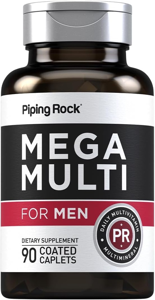 Piping Rock Vyrai Multivitamine ® 124; 90 Caplets ® 124; Dienos Mega Multimineralinis priedas ® 124; su vitaminu C, D, Magnis, Cinkas ® 124; Non- GMO, Gluten nemokamai