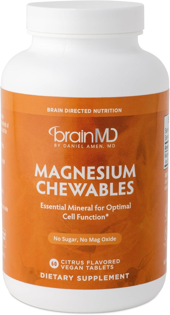 Dr Amen BrainMD Magnis Chewables, Citrus - 60 Kramtomosios tabletės, pakuotė 2 - Eteriniai mineraliniai optimaliai ląstelių funkcijos - Gluten Free - 120 Iš viso Paslaugos