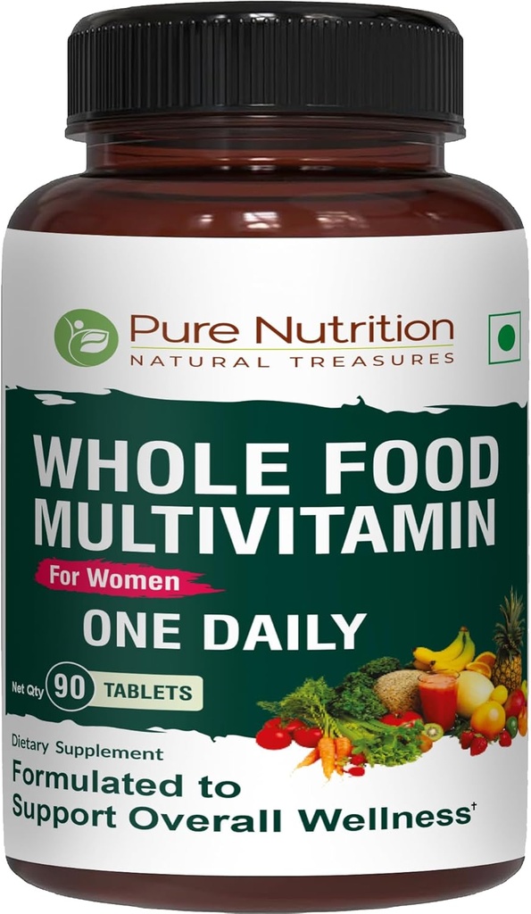 Pure Nutrition Visas maistas Multivitaminas moterims ® 124; 90 Tabs ® 124; One- A- Day ® 124; 100% RDA ® 124; 24 Natūralūs vitaminai ir mineralai ® 124; Visi natūralūs augalai pagrįstas moterų multivitaminai ® 124; 3 Mėnesių tiekimas