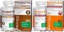 Bronson Probiotic 50 Billion KSV + Prebiotic with Apple Polyfenes & Pineapple Fruit Extract + Metil B12 5000 µg Vitaminas B12 Metilkobalaminas
