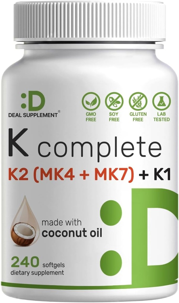 DEGIMO PARAMA Vitaminas K pilnas - 240 kokosų aliejaus softgels ® 124; didelio stiprumo vitaminas K2 (MK-7 ir MK-4) & K1 ® 124; visas spektras Trigubas vitaminas 124; Kaulai, sąnarys, ir imuninė parama - Non-GMO