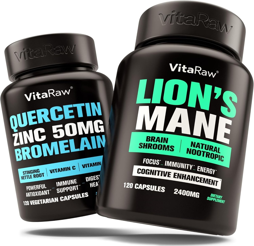 Organic Quercetin su bromelainu + Lions Mane Mushroom Capsules