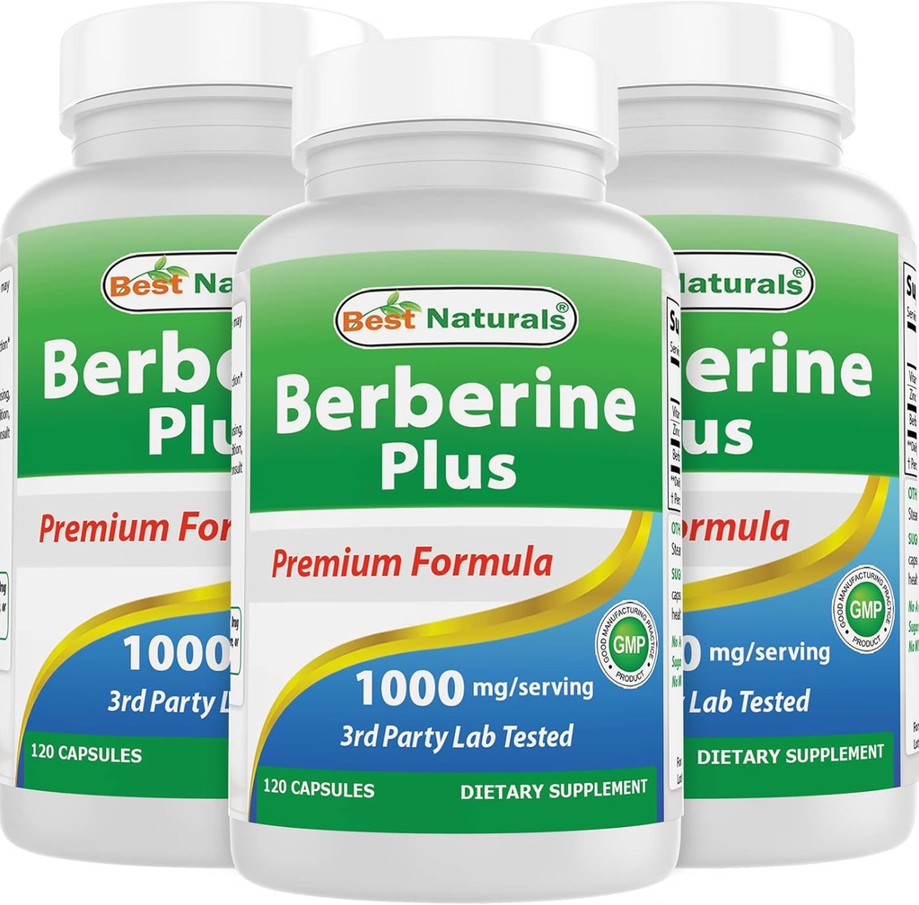 Geriausi Naturals Berberine Plus 1000 mg / Serving 120 kapsulių (120 kapsulių (pakuotė po 3))