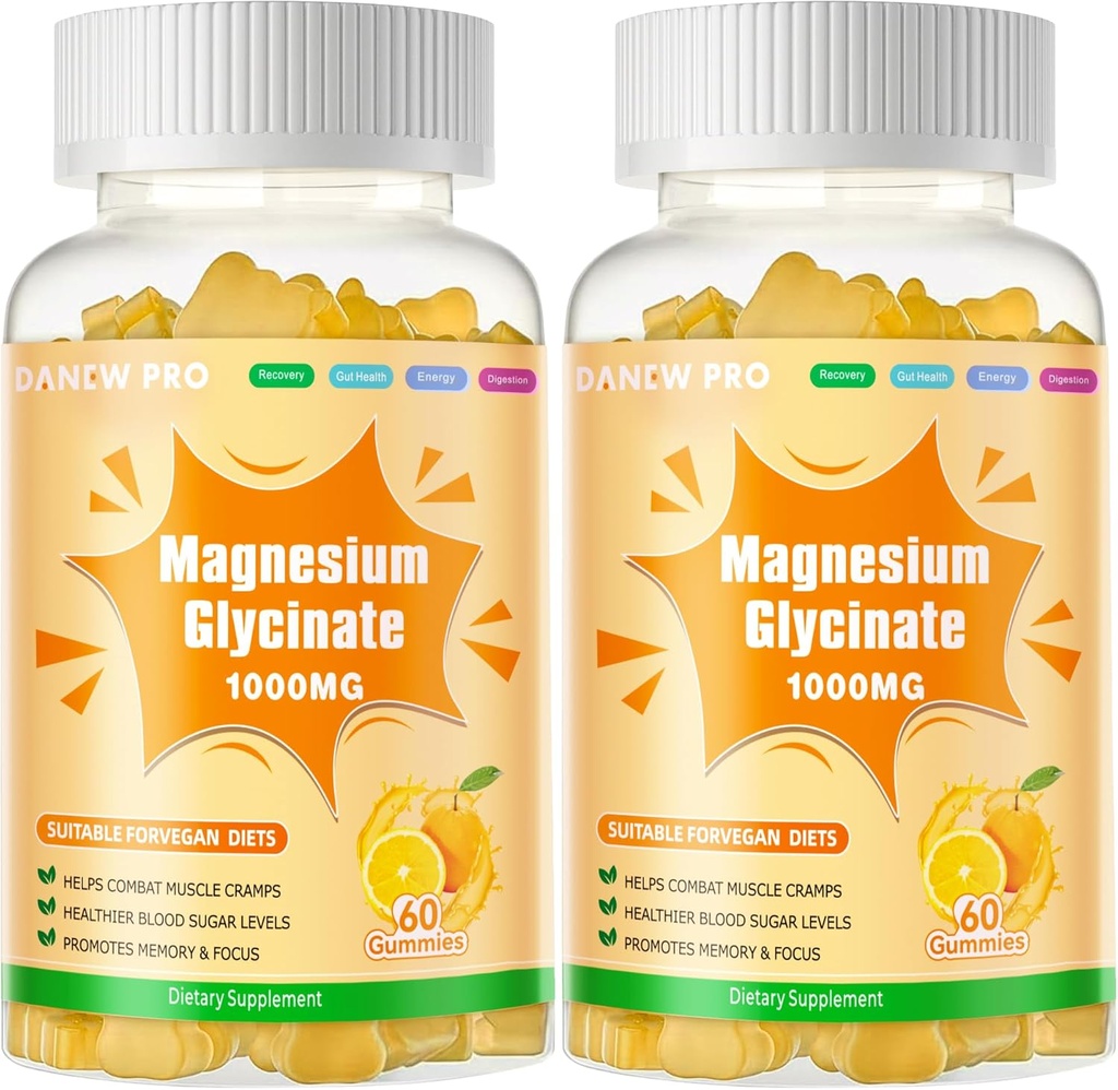 Magnesium Glycinate Gummies 1000mg - Sugar Free Magnesium Potassium Supplement with Vitamin D, B6, CoQ10 for Calm Mood & Sleep Support - 120 Orange Gummies