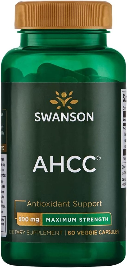 Swanson Maximum Strength AHCC - Promoting Advanced Immune Support - Natural Supplement Aiding NK Cells & Liver Support - (60 Veggie Capsules, 500mg Each)