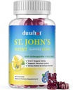 St John's Wort Gummies 600mg, 3 in 1 Organic Herbal Supplements for Stress Relief, Nervous System Support, with Ashwagandha & Holy Basil Extract for Adults & Kids, Non-GMO, Vegan, 60 ct.