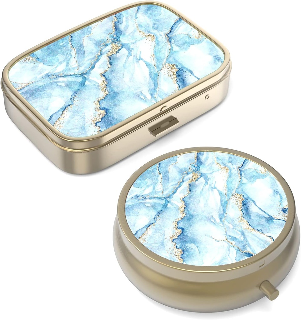 Pill Case Pill Box with Mirror Retro Small Pill Case for Purse or Pocket Bronze Pill Box or Vitamins, Fish Oil, Supplements, Pill Containe Travel Gifts（2PCS）