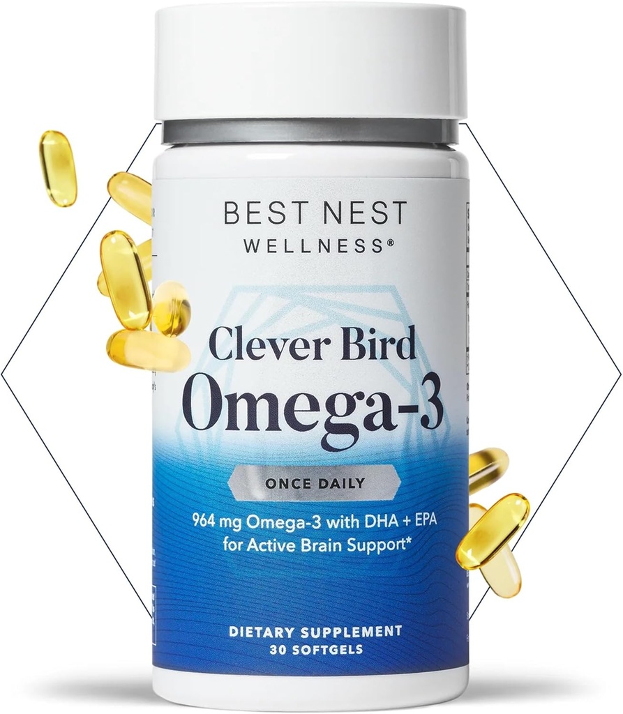 Geriausia Nest Wellness Omega-3 Softgels - Žuvų taukų papildas Palaiko smegenų sveikatą - Maistinė parama moteriai - EPA & DHA papildas Aids Immune System Health - 30 Softgels