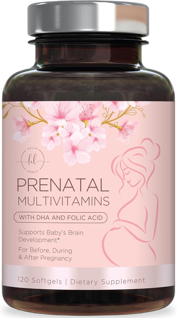Prenatalinė Vitaminai moterims su folio rūgšties & DHA, vaisiaus smegenų plėtros parama su folate & Omega 3 's, Multivitaminų su vitaminu A, C, D, B6, B12 & Geležis, Nėštumo priedas - 120 Softgels