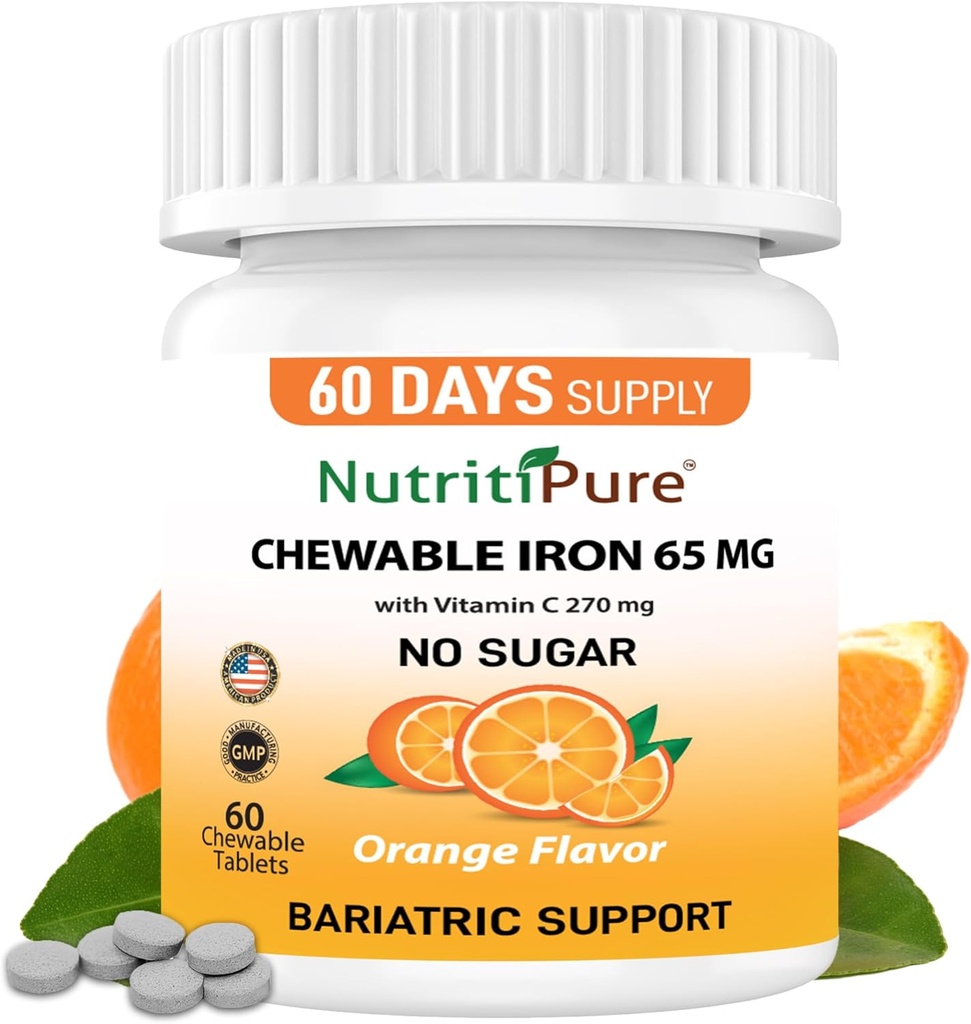 Kramtomoji geležis 65 mg su vitaminu C 270 mg (moterims / vyrams)