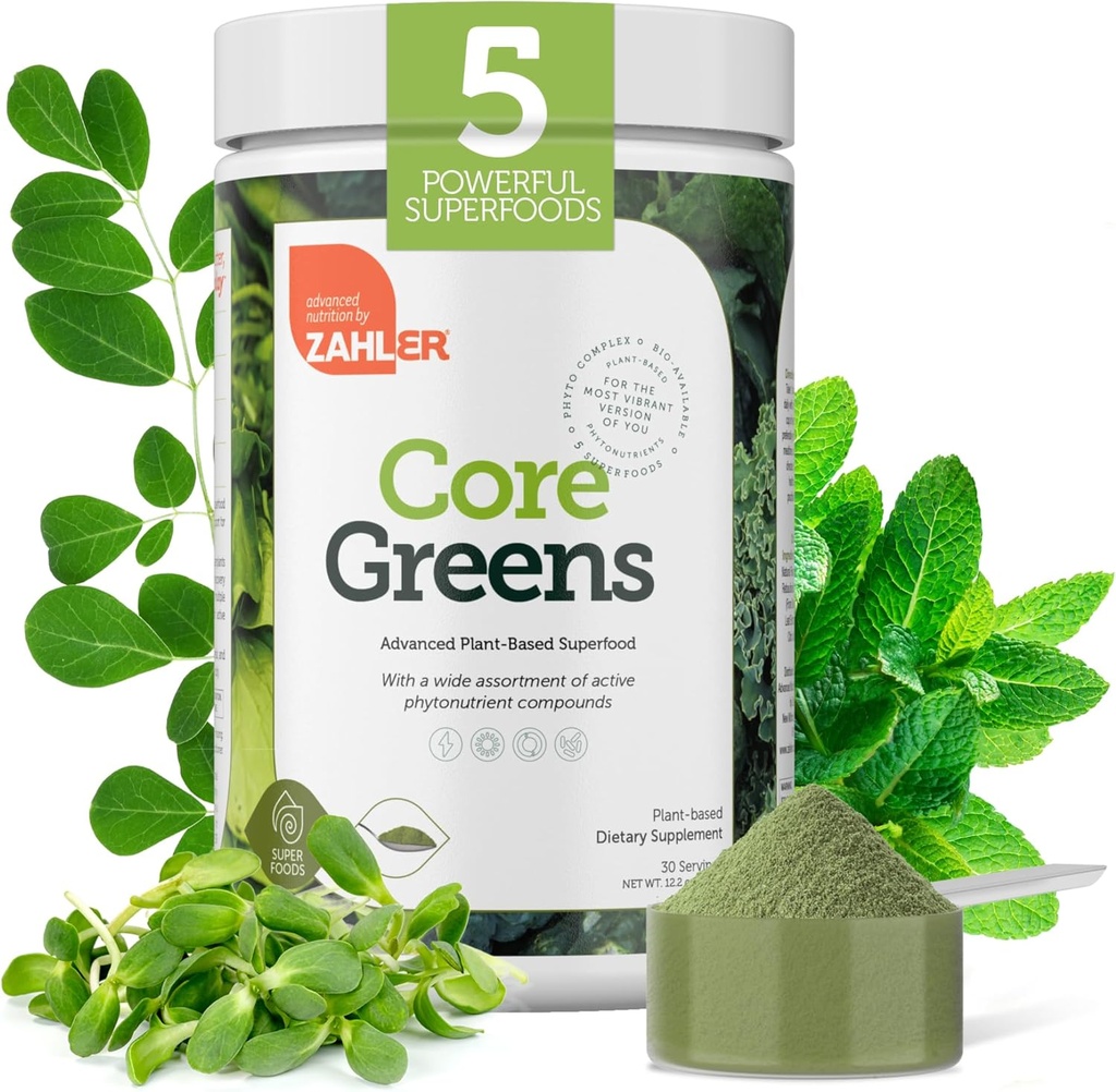 Zahler Core Greens Powder Nutrition Supplements - Superfood Powder - Super Green Juice & Smoothie Mix - Phytonutrient Rich with Spirulina, Chlorophyll & More - Kosher Superfood