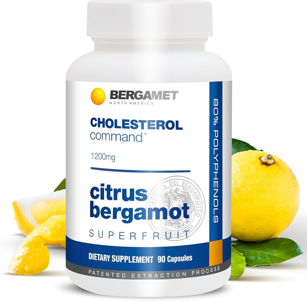 Cholesterolio komanda, Citrus Bergamot SuperFruit Addition, 47% Bergamot Polyphenol Fraktion (BPF) Patentuota formulė, Pagaminta JAV, 1 mėnuo, 90 kapsulės