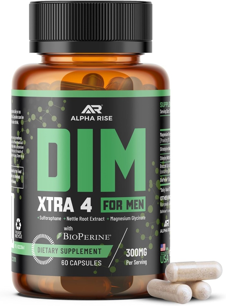 Premium DIM Supplement for Men | Estrogen Blocker & Aromatase Inhibitor | Diindolylmethane, Nettle Root Extract, Magnesium Glycinate & Sulforaphane | Hormone Balance & Liver Protection | 60 Capsules