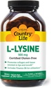 Country Life L- Lysine 500mg su B- 6, Palaiko imuninę sveikatą, Skatina kolageno atsinaujinimas Lops ir Mouth, 250 Vegan Capsules, Sertifikuotas Gluten Free, Sertifikuotas Veganas