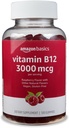 Amazon pagrindai Vitaminas B12 3000 mcg Gummies, Normalus energijos gamybos ir metabolizmo, Imuninės sistemos parama, Aviečių, 200 Skaičiavimas (2 Pakuotės 100), 2 per service