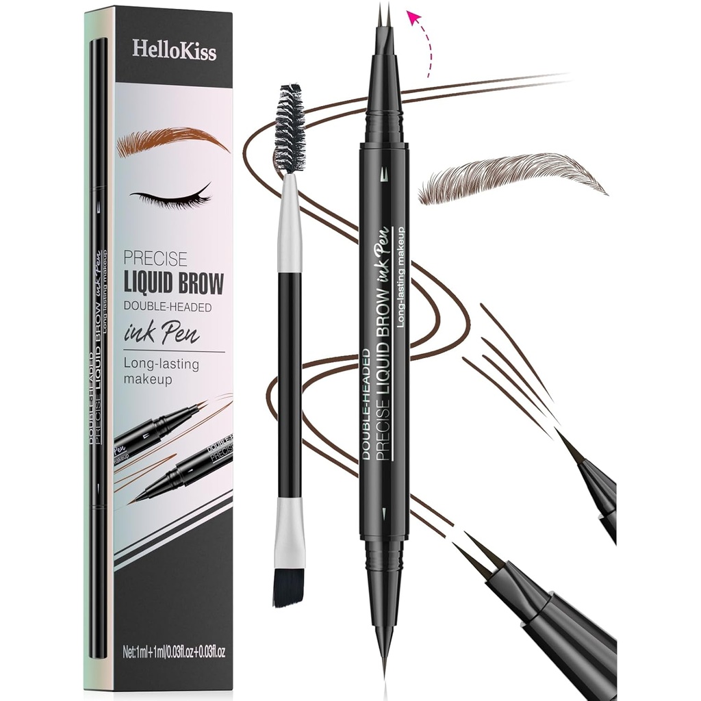 9708 2-Patarimas Double- Ended Eyebrow Pen, 2-in-1, su Eyebrow Brush. Atsparus vandeniui ir švedas įrodymas, Precise Skysti Row, 5 atspalviai, Long- Leasting (3 # Tamsiai ruda)