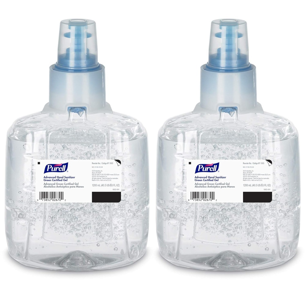 Purell Advanced Green Certified Hand Sanitizer gelis, 1200 ml Sanitizer Refill for Purell LTX-Free Dispenser (2 komplektas) - 1903- 02