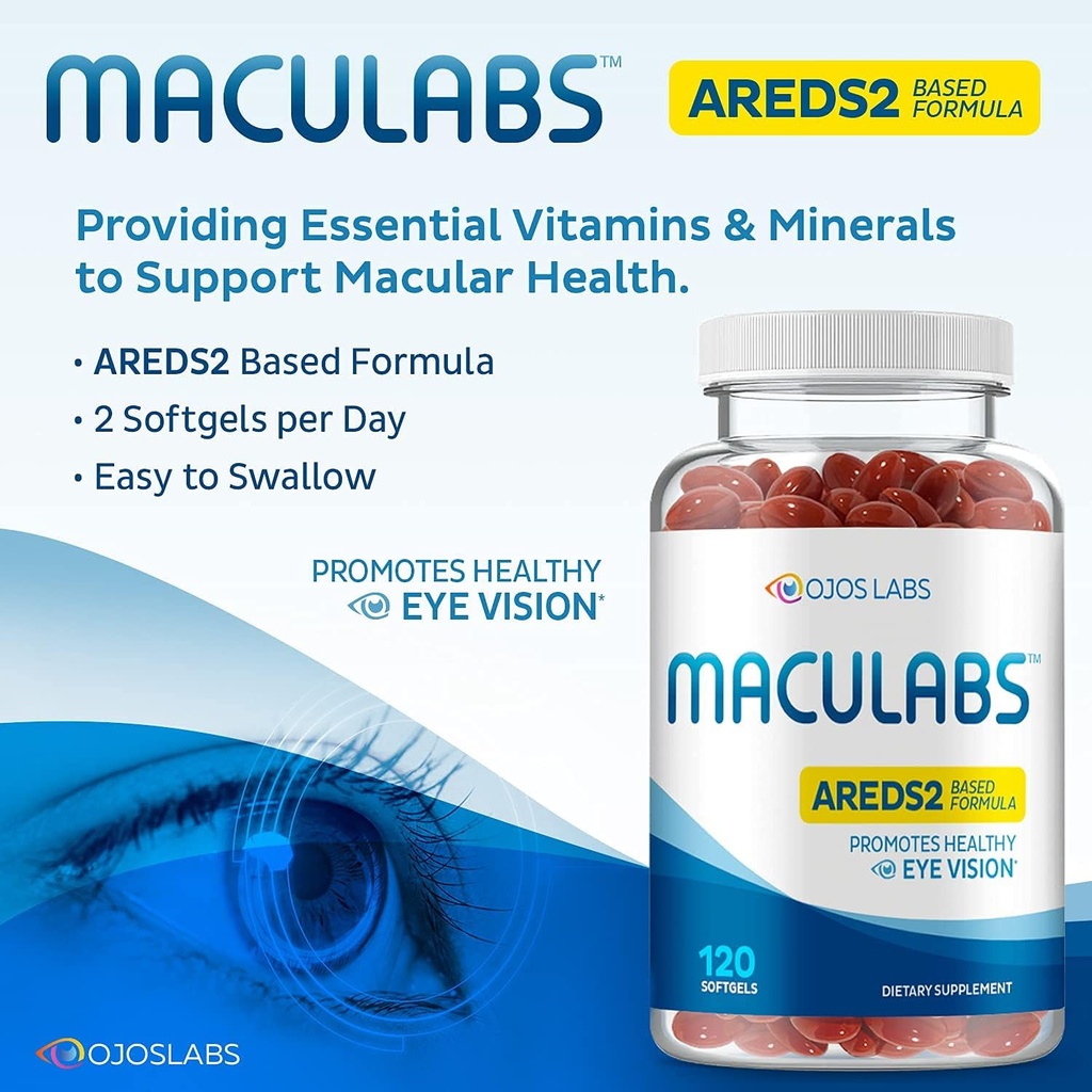Eye Vitamins - AREDS 2 Based Formula - Eye Vitamin with Lutein & Zeaxanthin for Macular Health - Vision Supplements for Adults - 120 Softgels Support & Care for Eyes - Made in USA