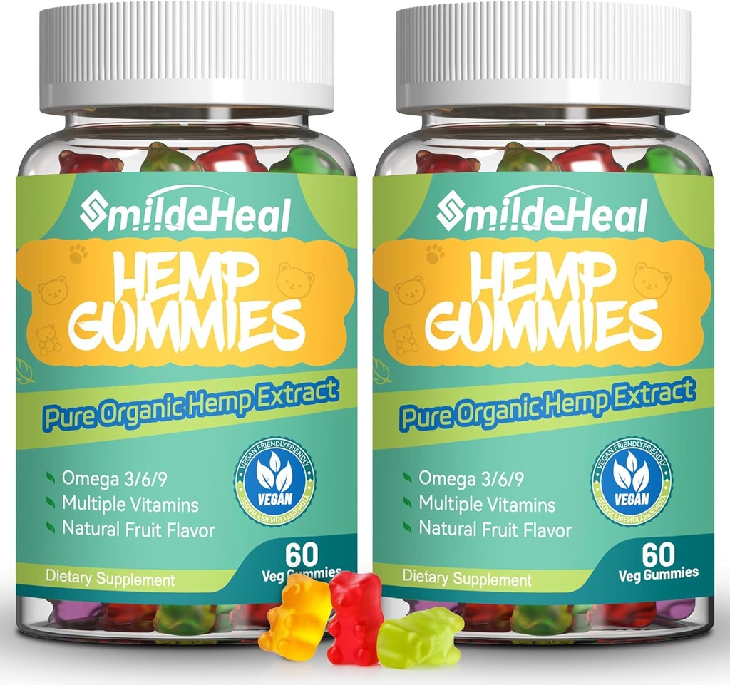 2 Pack Hemp Gummies, 1,500,000 Extra Sustiprinkite Organic Hemp Gummies, Hemp Additive Gummy with Hemp Oil Extract, 120 Gummies