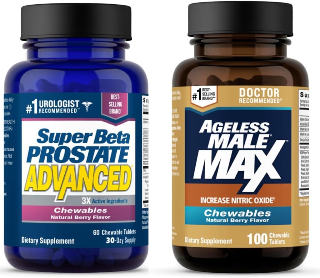 Super Beta Prostate Advanced and Ageless Male Max Nitric Oxide Booster Chewable Supplements