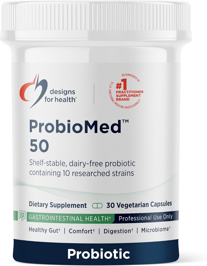 Dizainas sveikatos ProbioMed 50 - Probiotics for Digestive Health - 10 Trans with Lactobacillus acidophilus Probiotic + Lactobacillus rhamnosus - Gut Health + Immune Support Additive (30 cps)