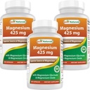 Geriausi natūralūs magnio 425 mg 180 Veggie kapsulių - High Absorbtion Magnio glicinatas ir magnio oksidas Chelated, Non-GMO, Gluten Free Raumenų atsipalaidavimas (180 skaičius (180 rinkinys))