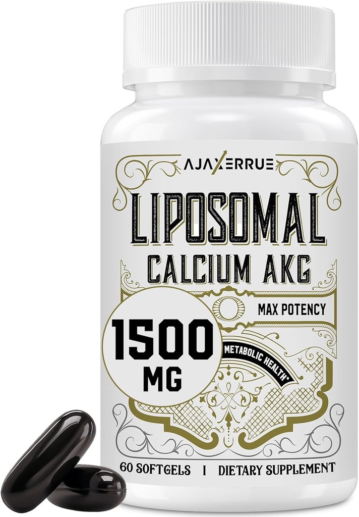 Liposomal Calcium AKG Supplement 1500 MG (Alpha-Ketoglutaric Acid), High Absorption, More Effective Than AAKG, Ca AKG for Longevity, Age Defense, Cellular Energy, Metabolic Function, 60 Softgels
