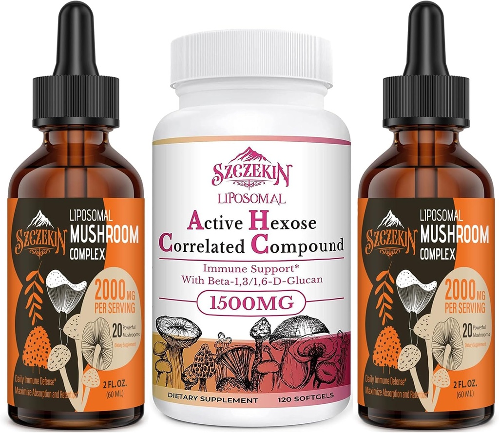 1500 MG Liposominis aktyvus Hexose analogiškas priedas 120 SoftGels Bundle su 2000 MG Liposominis grybų kompleksas lašai 60 Paslaugos