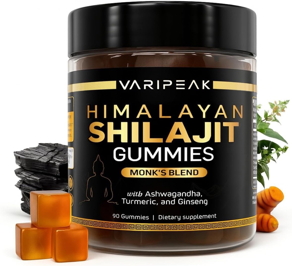 4- in-1 Organic Himalayan Shilajit Gummies ® 124; su Ashwagandha, Turmeric, & Ginseng ® 124; Adaptogen for Energy, Immunity & Vitality Support ® 124; Organic, Vegan, Sugar- Free 124; 90 Count ® 124; vyrams ir moterims