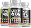 Turmeric Moringa Supplement | Ginger Boswellia Saffron - Supplement for Women and Men with Ceylon Cinnamon, Tart Cherry, Quercetin Garlic Nettle Holy Basil - 3Pack