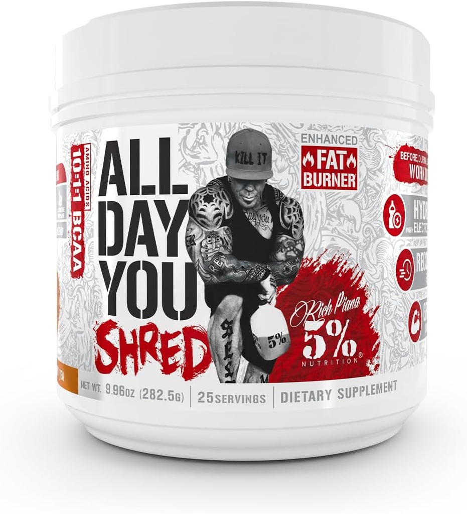 5% mityba AllDayYou Shred BCAA milteliai ® 124; Amino rūgščių papildai svoriui valdyti ® 124; Elite riebalų deginimas & energija su hidratacija, ištvermės ir atkūrimo (Pietų saldus arbata)