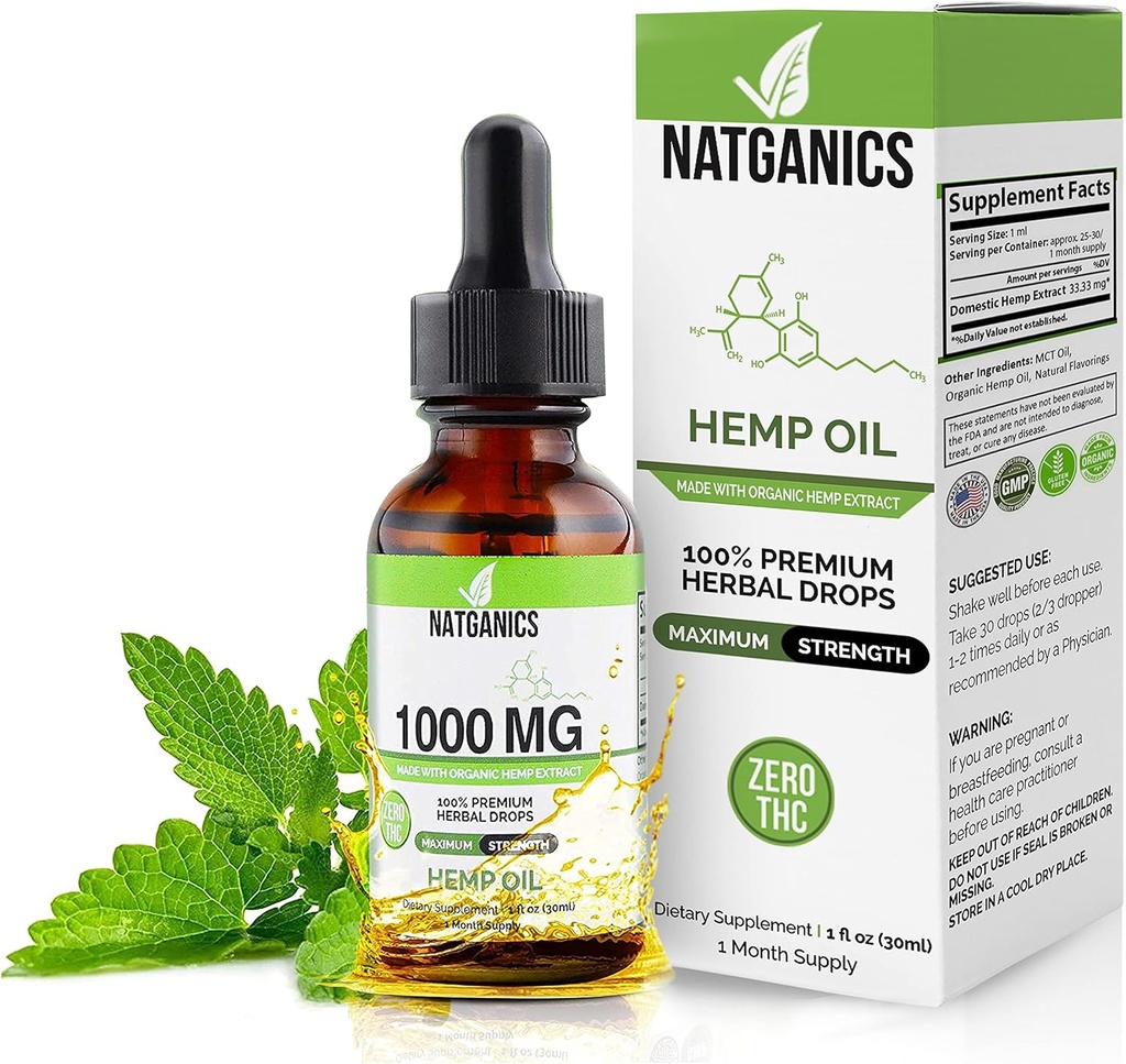 Organinis kanapių aliejus 1000mg - Ultra Premium Hemp aliejus lašai 1000mg - Natūralus kanapių aliejaus ekstraktas tinktūra - Ne GMO Ultra- Grynas CO2 ištraukiami lašai - Omega riebalų rūgštys 3 6 9 - Organinis Grown & Pagaminta JAV